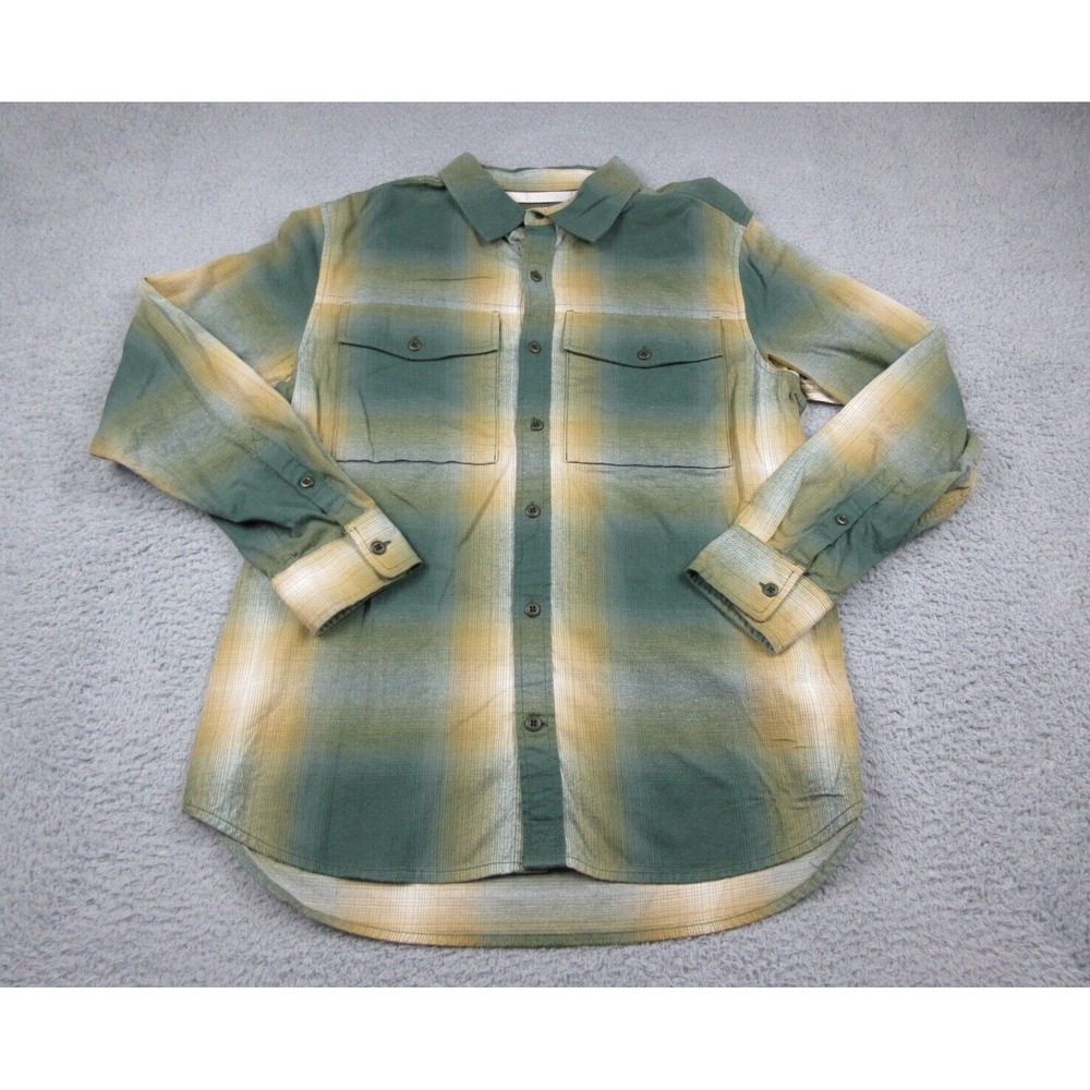 REI Cooperative Shirt Mens M Green Plaid Organic Cotton Long Sleeve Button Front